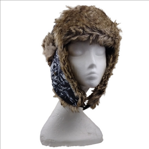 3M Thinsulate Black White Geometric Pattern Brown Faux Fur Detail Trapper Hat